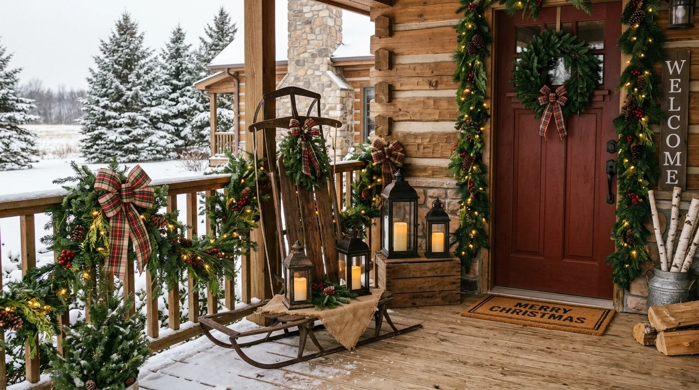 Decorate the porch railings with intention inspiration for an outdoor holiday display.